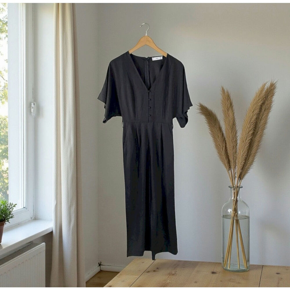 MNG MANGO Womens Short Sleeve Wide Leg Jumpsuit Black Size XS Minimalist Classic